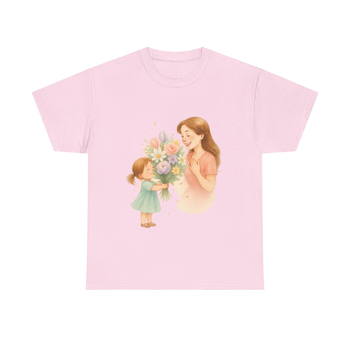 Mother's Day Bouquet Hug  Watercolor Mom and Daughter Printable Illustration