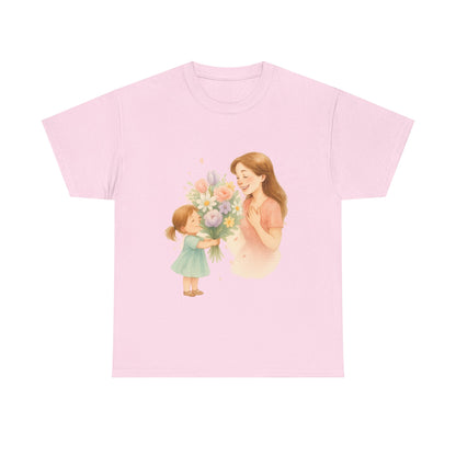 Mother's Day Bouquet Hug  Watercolor Mom and Daughter Printable Illustration