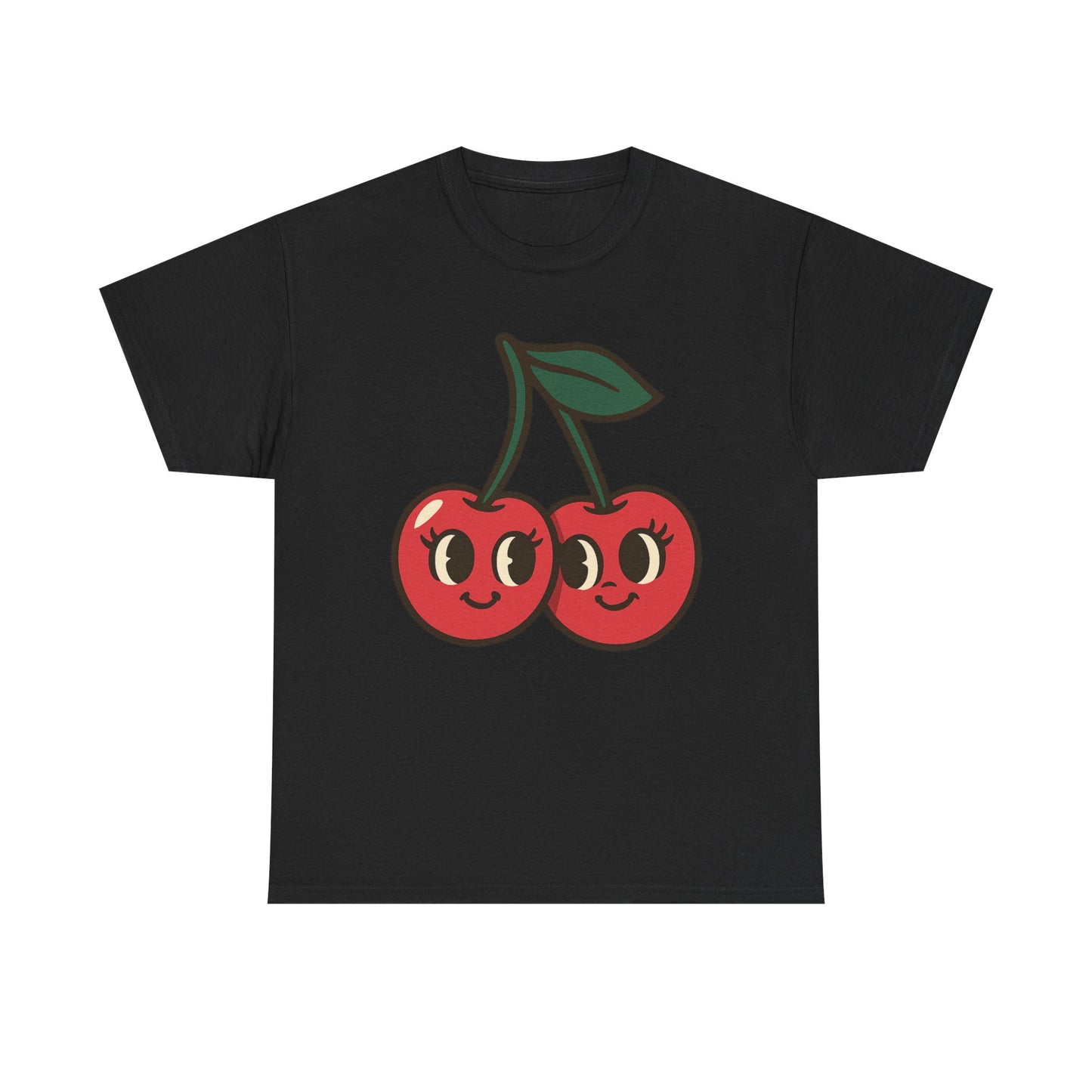 Cute Cherries Italian Design Art  Retro Cartoon Style Fruit with Eyelashes