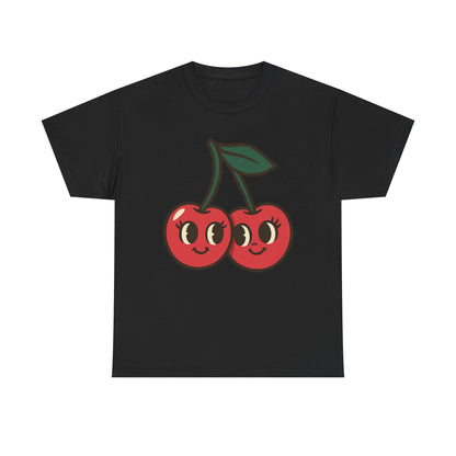 Cute Cherries Italian Design Art  Retro Cartoon Style Fruit with Eyelashes