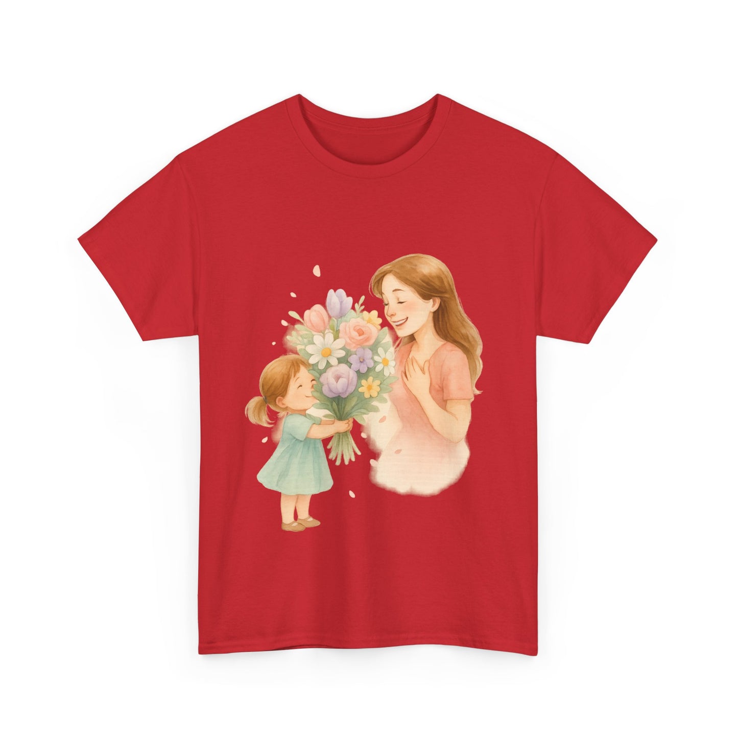 Mother's Day Bouquet Hug  Watercolor Mom and Daughter Printable Illustration