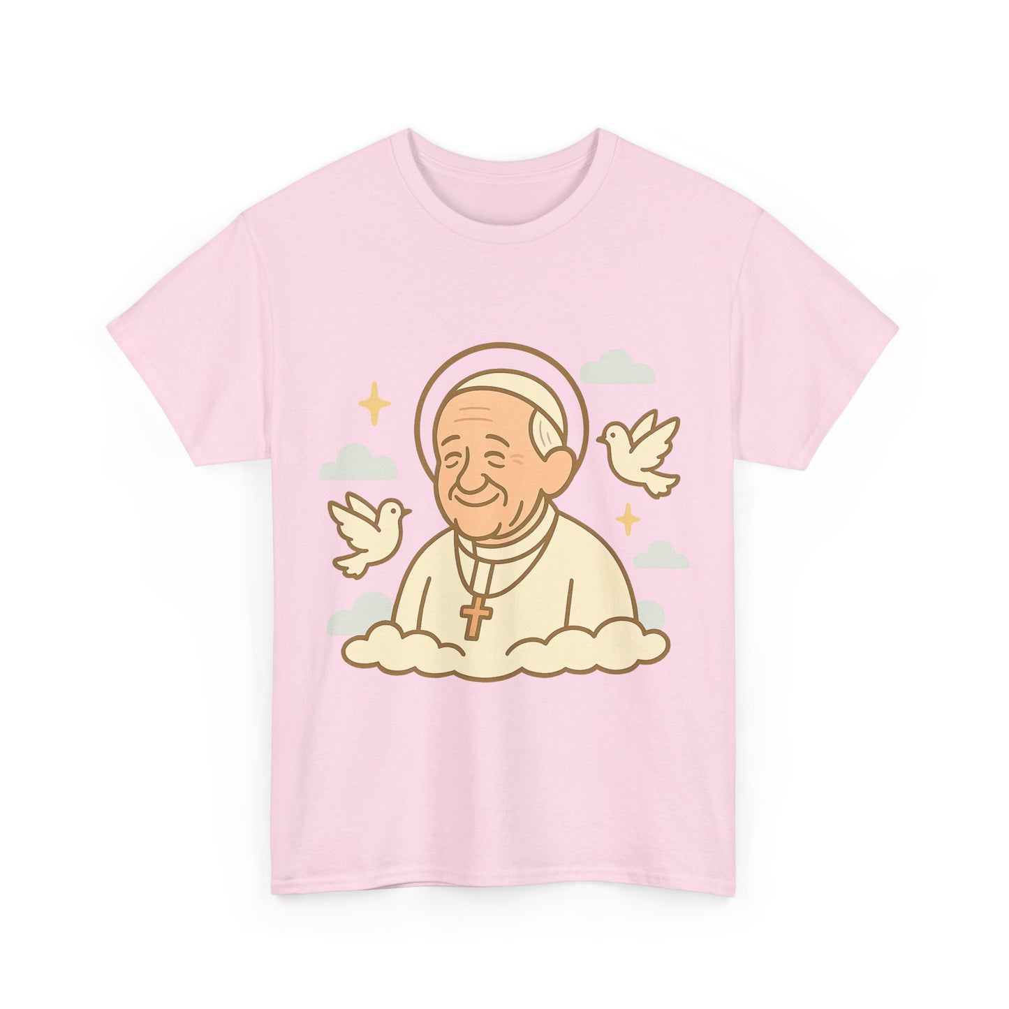 Spiritual Pope Francis with Doves | Celestial Tribute Cartoon Illustration
