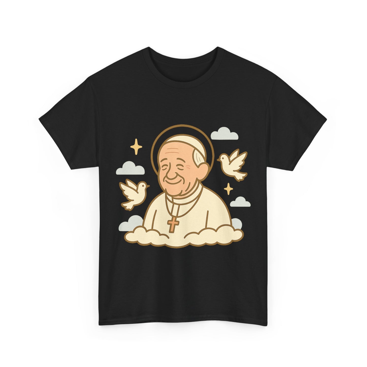Spiritual Pope Francis with Doves | Celestial Tribute Cartoon Illustration