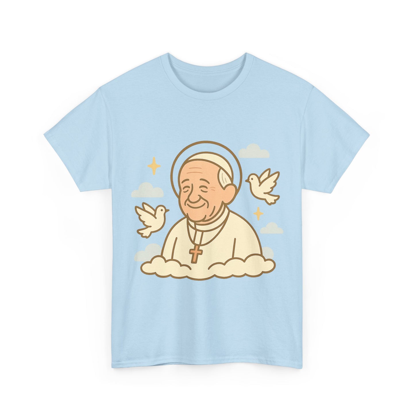 Spiritual Pope Francis with Doves | Celestial Tribute Cartoon Illustration