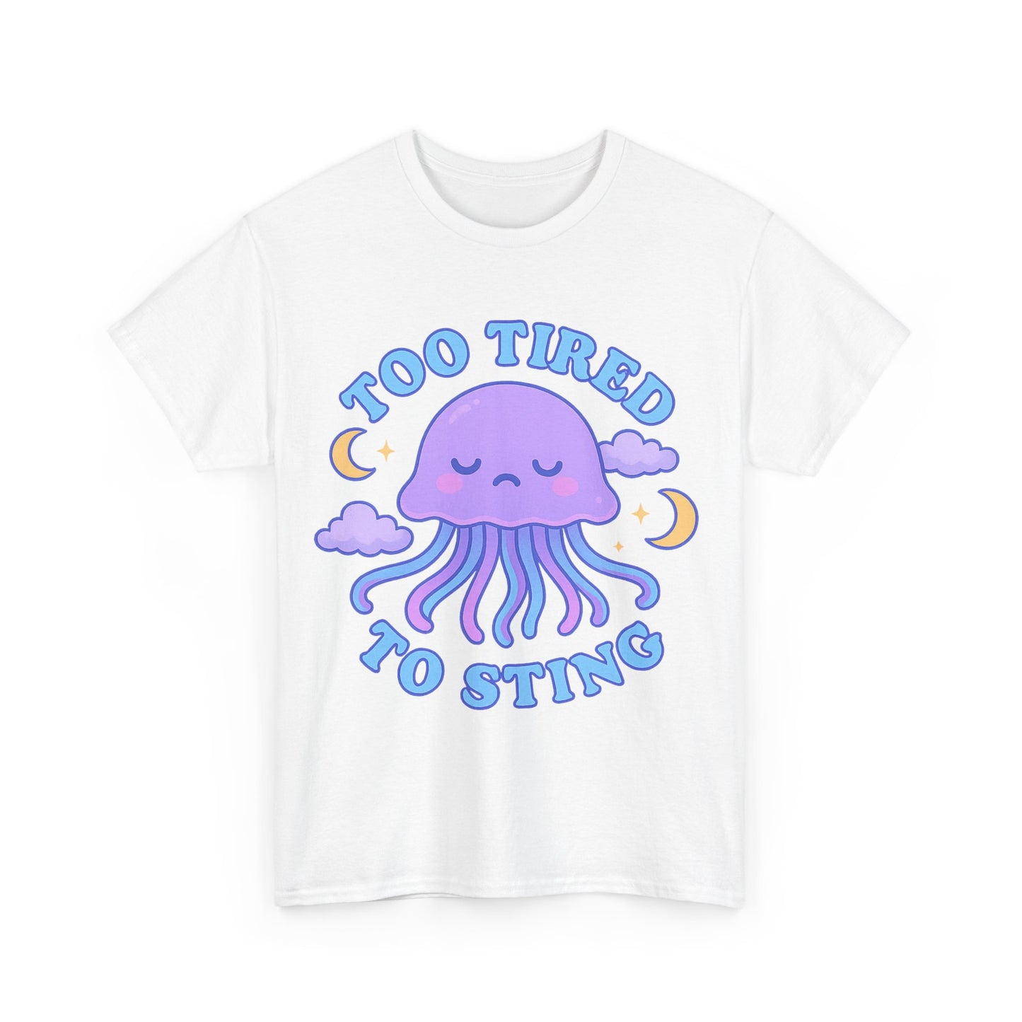 Too Tired To Sting Sleepy Jellyfish Pastel Moon Cloud T-Shirt Design