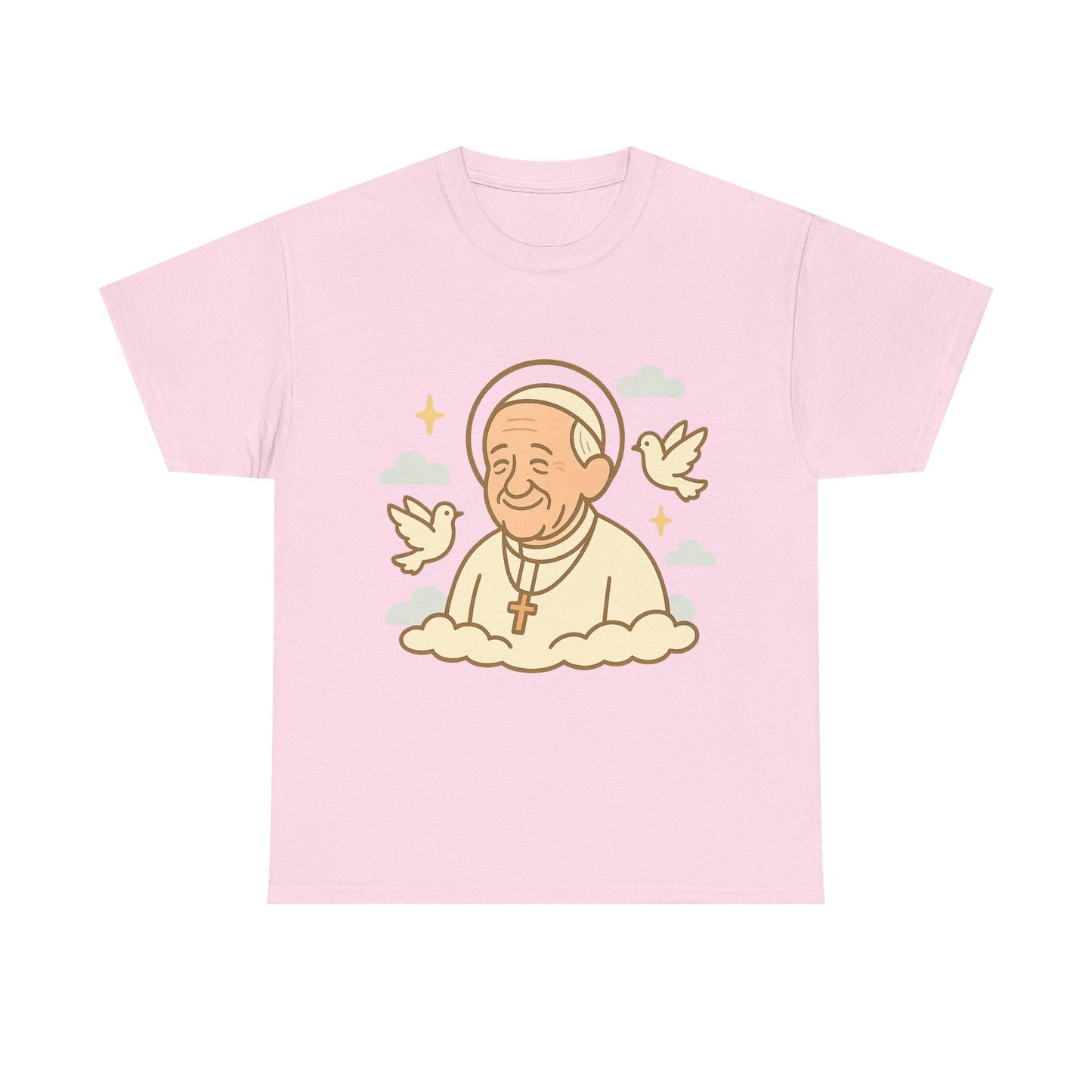 Spiritual Pope Francis with Doves | Celestial Tribute Cartoon Illustration