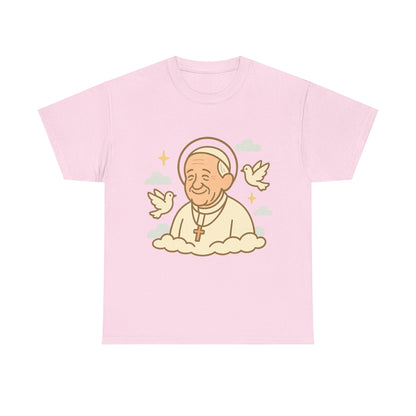 Spiritual Pope Francis with Doves | Celestial Tribute Cartoon Illustration