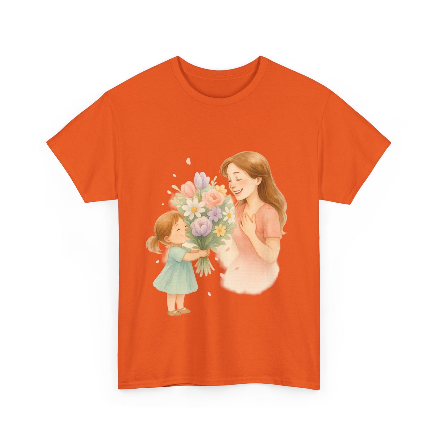 Mother's Day Bouquet Hug  Watercolor Mom and Daughter Printable Illustration