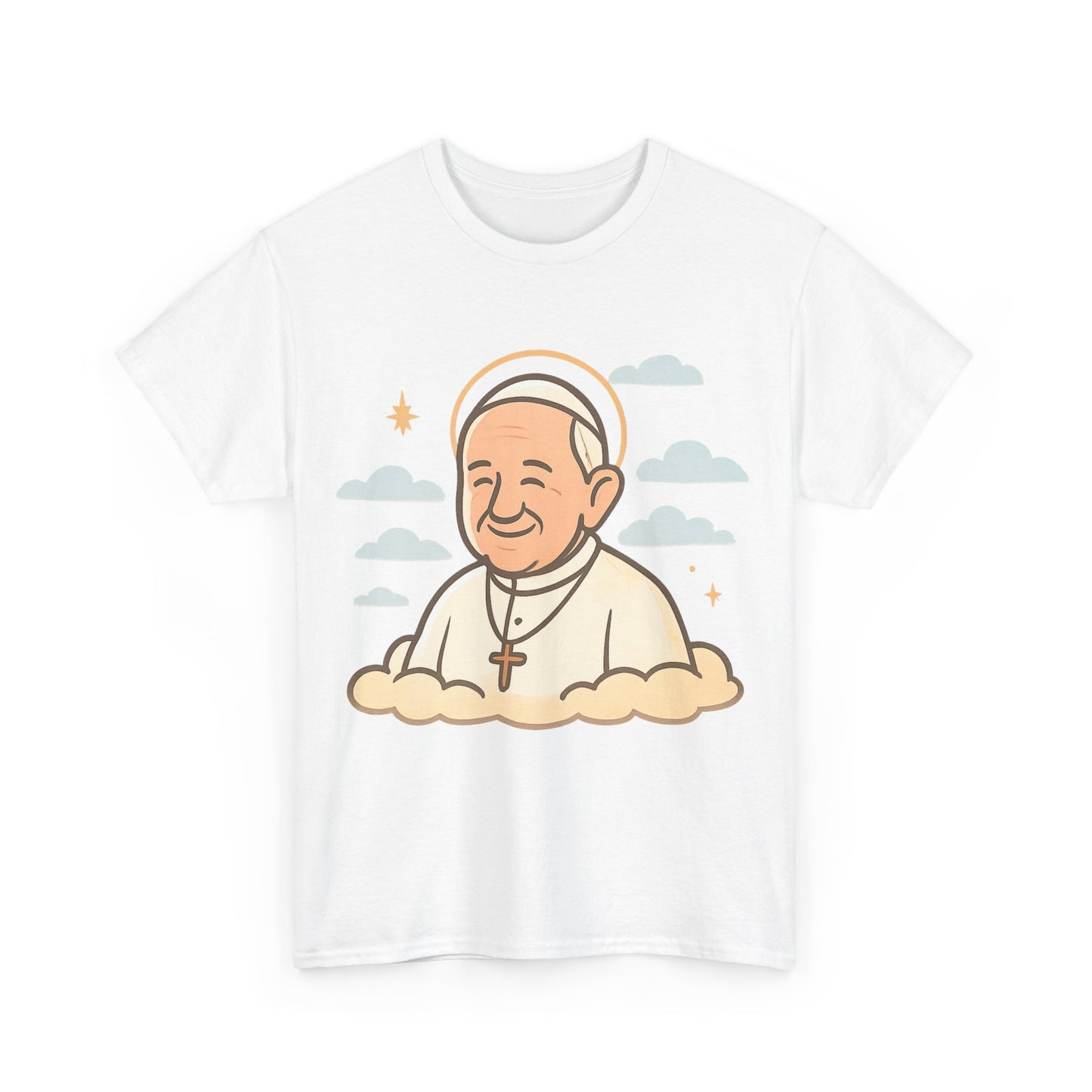 Heavenly Pope Francis on Cloud | Peaceful Tribute Cartoon Illustration