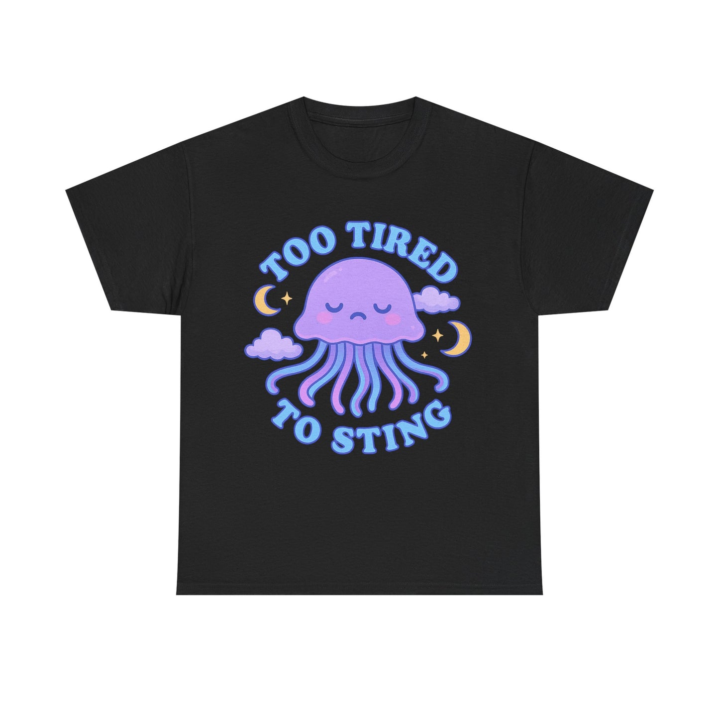 Too Tired To Sting Sleepy Jellyfish Pastel Moon Cloud T-Shirt Design