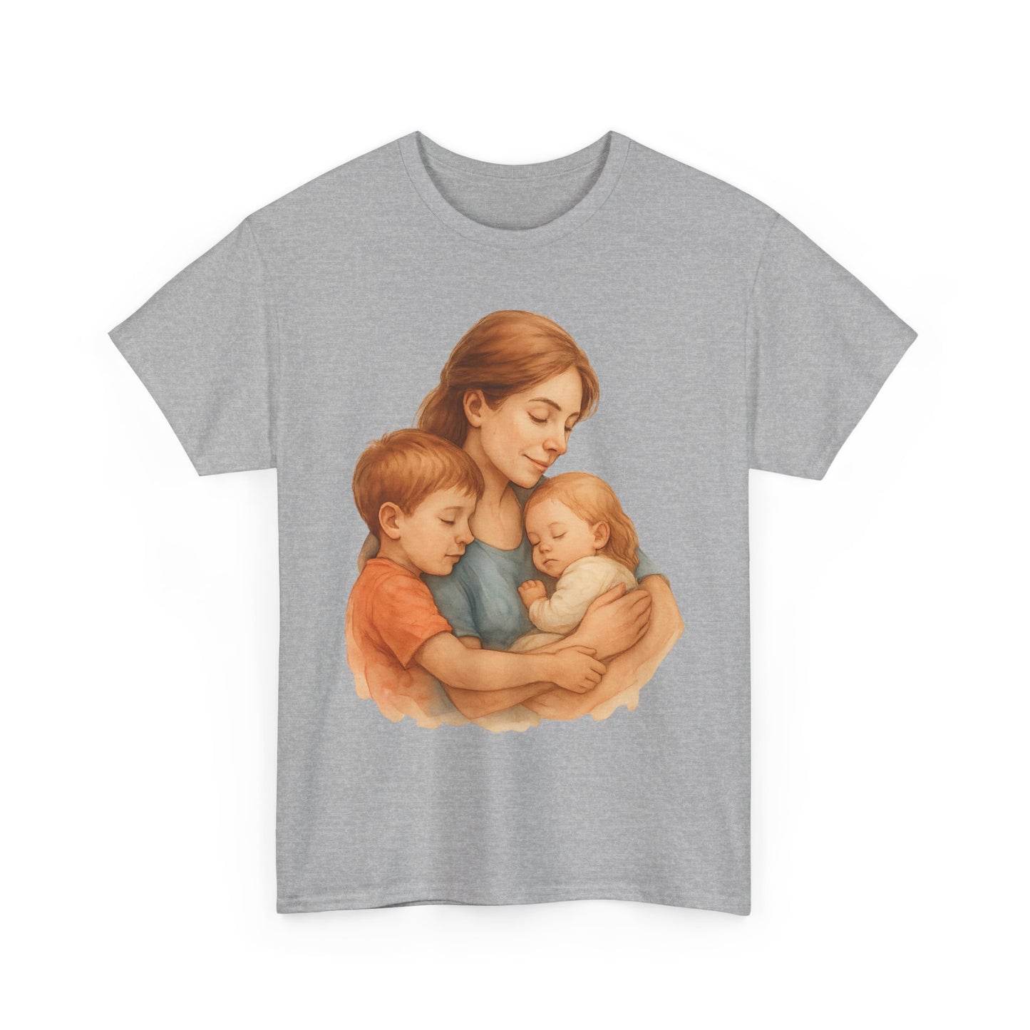 Watercolor Mother with Two Children Hug Emotional Mother's Day Wall Art