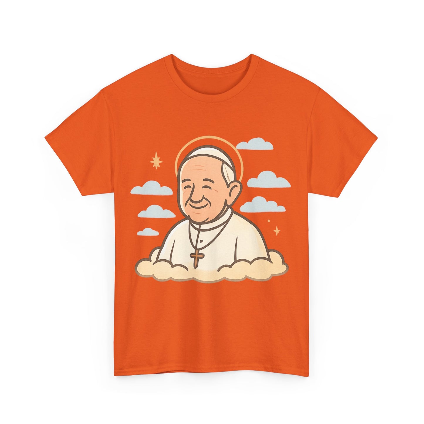 Heavenly Pope Francis on Cloud | Peaceful Tribute Cartoon Illustration