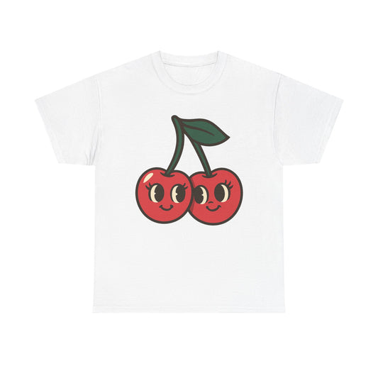 Cute Cherries Italian Design Art  Retro Cartoon Style Fruit with Eyelashes