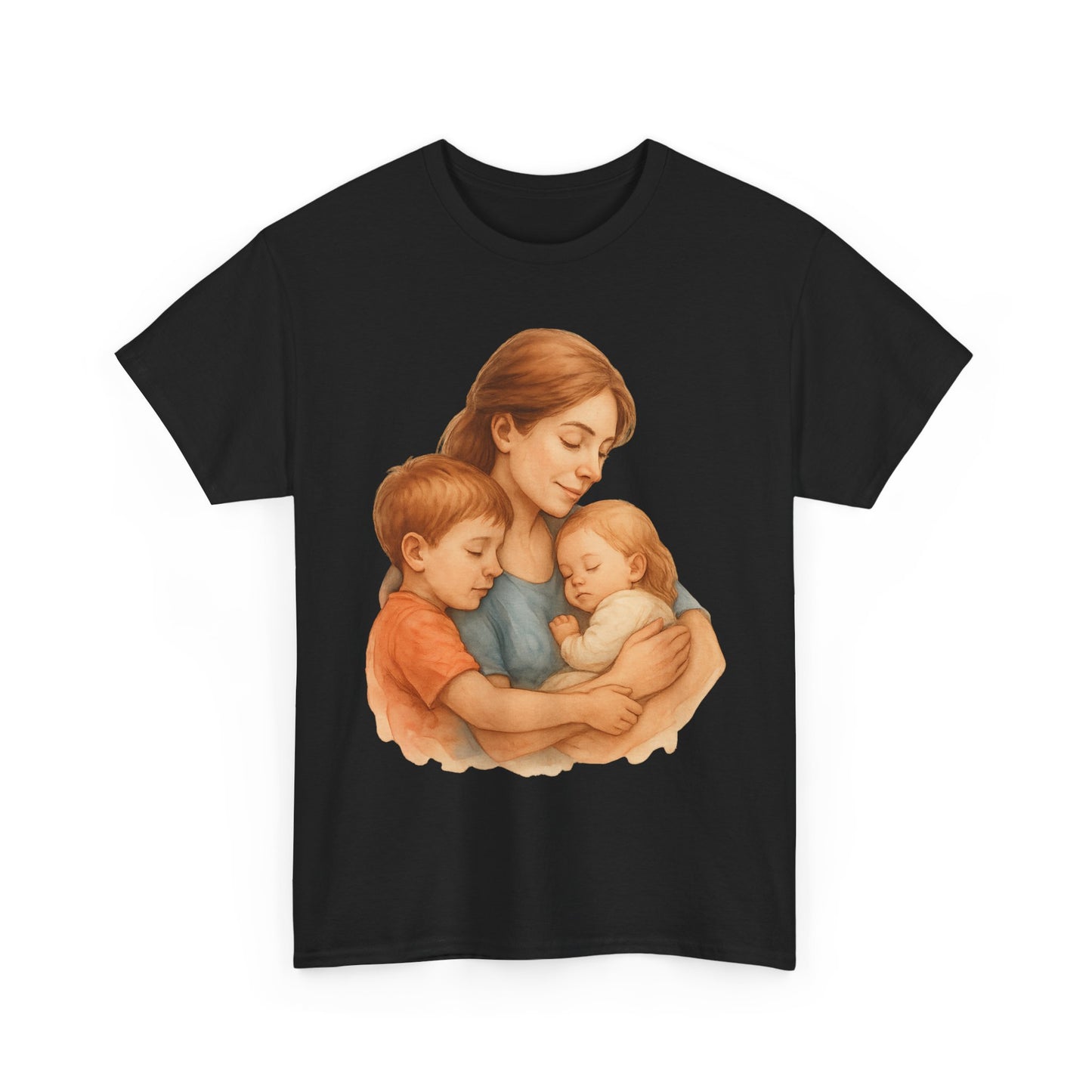 Watercolor Mother with Two Children Hug Emotional Mother's Day Wall Art
