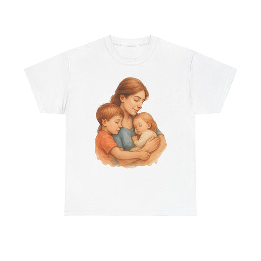 Watercolor Mother with Two Children Hug Emotional Mother's Day Wall Art