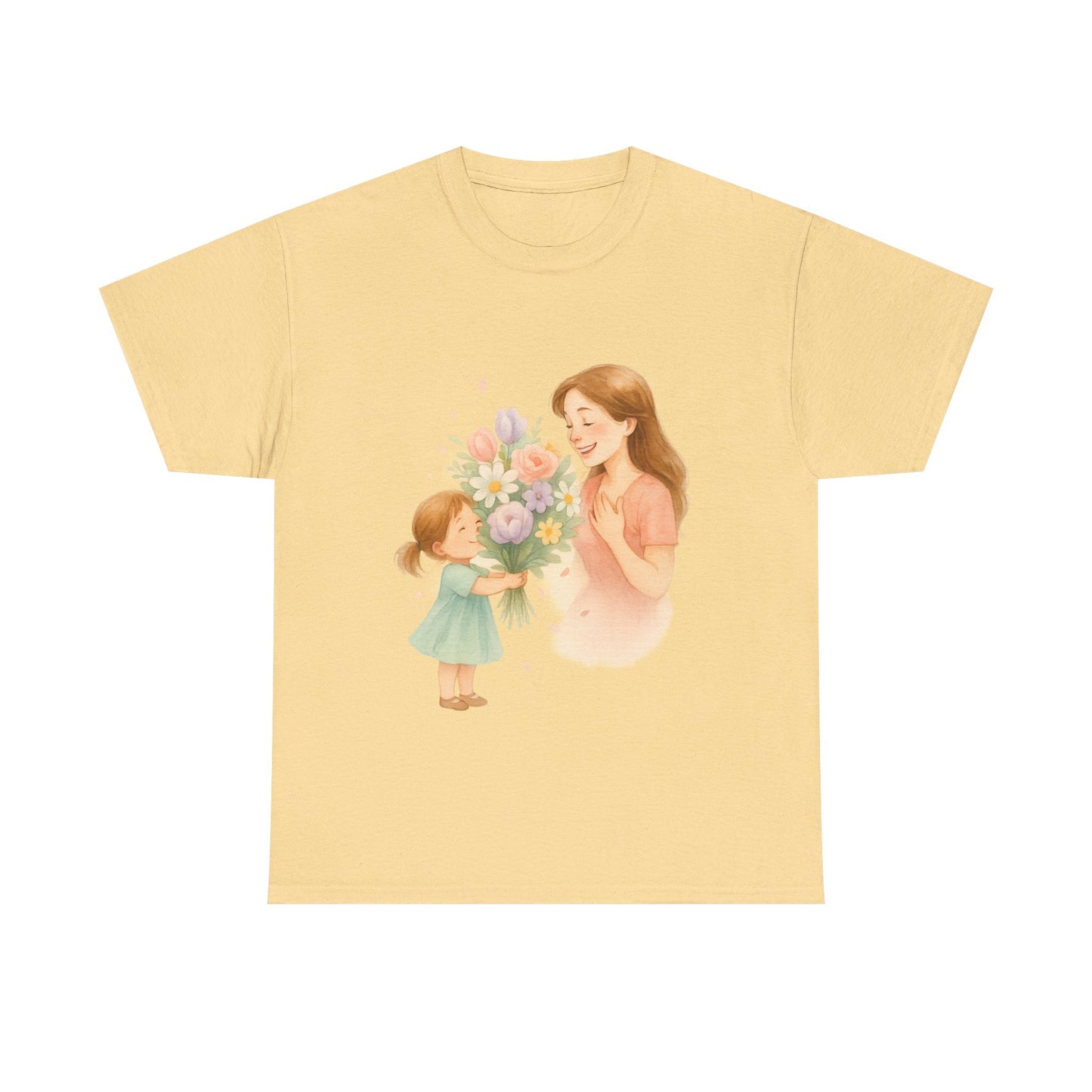 Mother's Day Bouquet Hug  Watercolor Mom and Daughter Printable Illustration