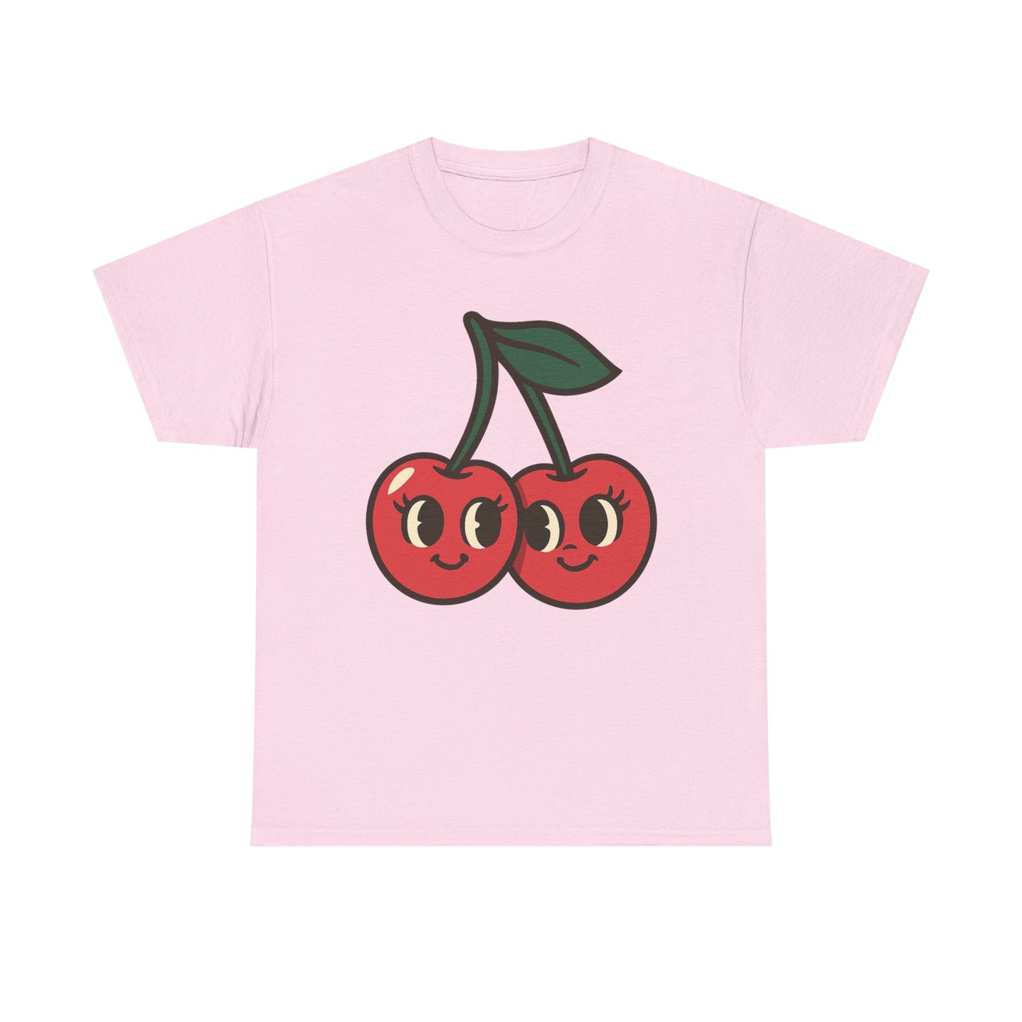 Cute Cherries Italian Design Art  Retro Cartoon Style Fruit with Eyelashes