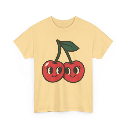 Cute Cherries Italian Design Art  Retro Cartoon Style Fruit with Eyelashes
