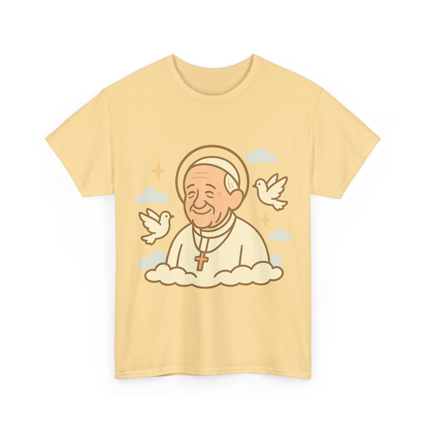 Spiritual Pope Francis with Doves | Celestial Tribute Cartoon Illustration
