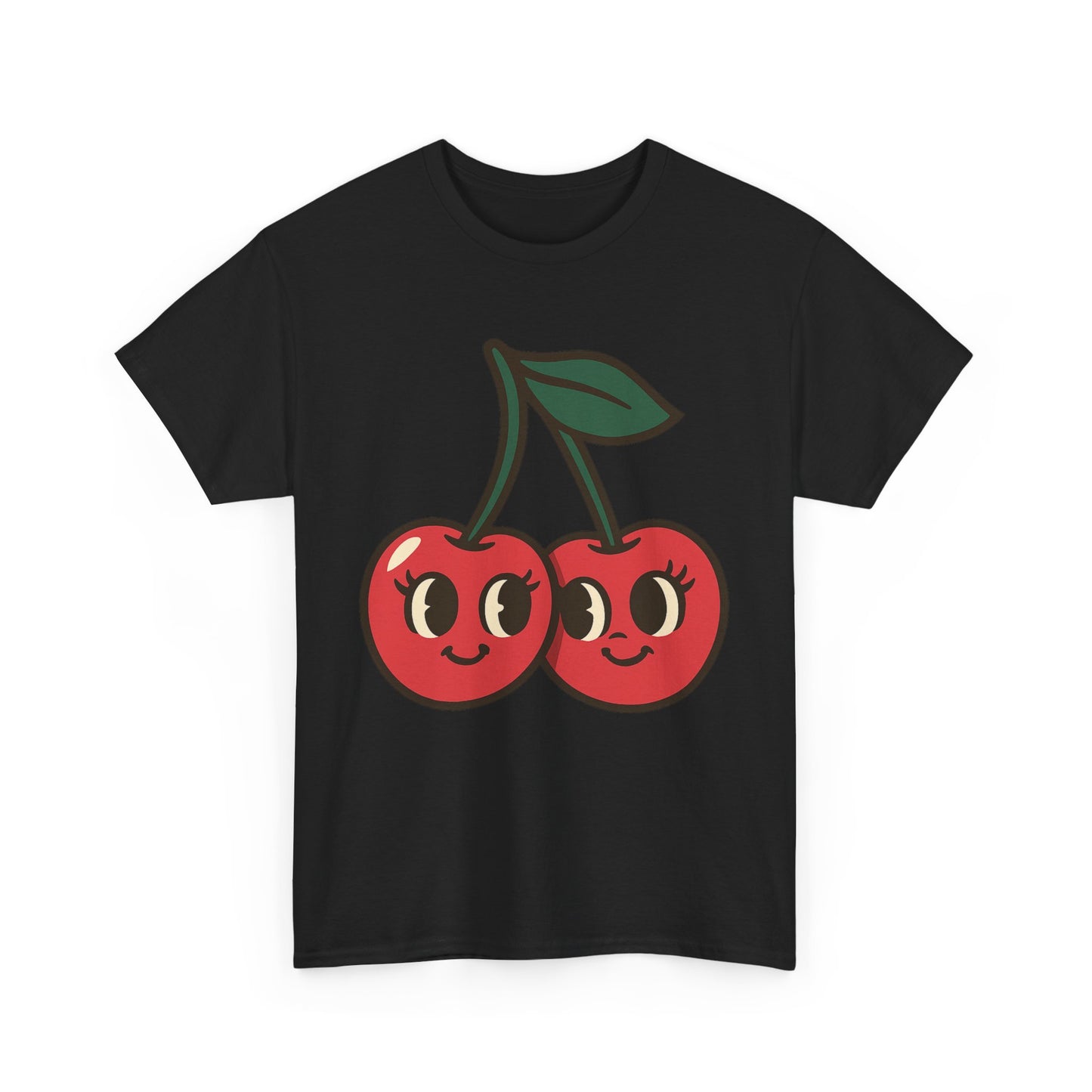 Cute Cherries Italian Design Art  Retro Cartoon Style Fruit with Eyelashes