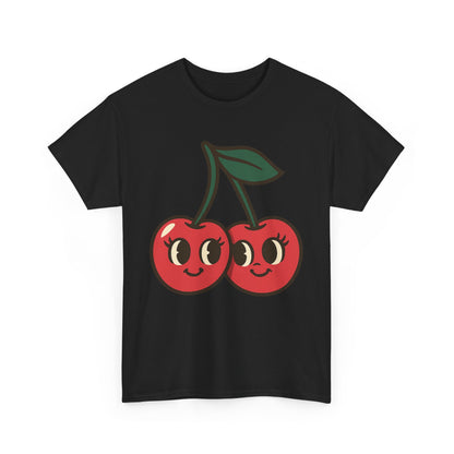 Cute Cherries Italian Design Art  Retro Cartoon Style Fruit with Eyelashes