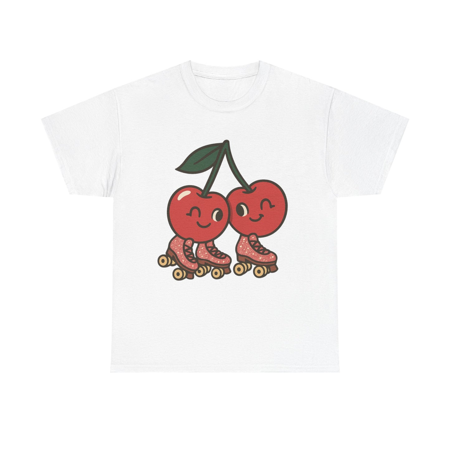 Roller Skating Cherries Italian Design Art Retro Glitter Fruit on Wheels Illustration