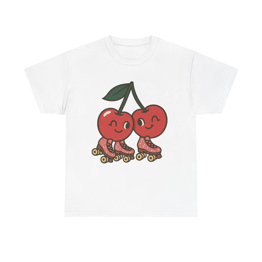 Roller Skating Cherries Italian Design Art Retro Glitter Fruit on Wheels Illustration