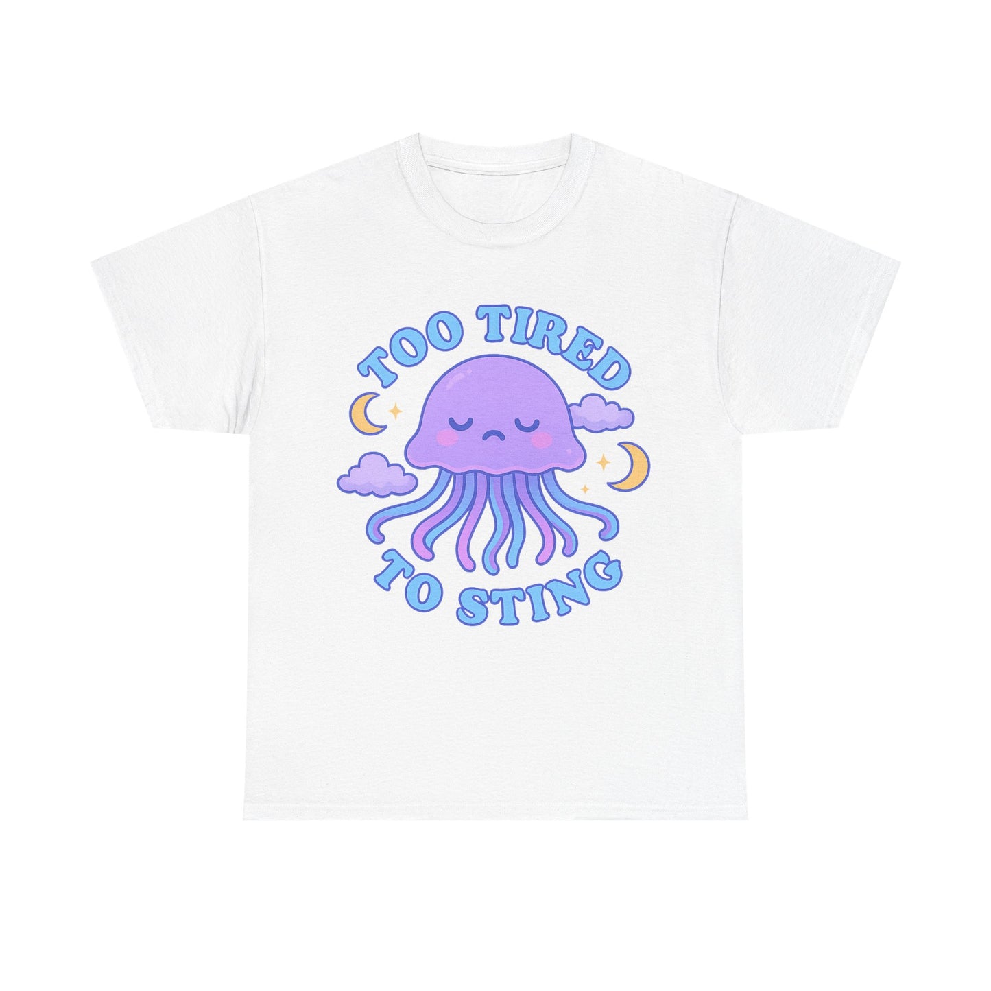Too Tired To Sting Sleepy Jellyfish Pastel Moon Cloud T-Shirt Design