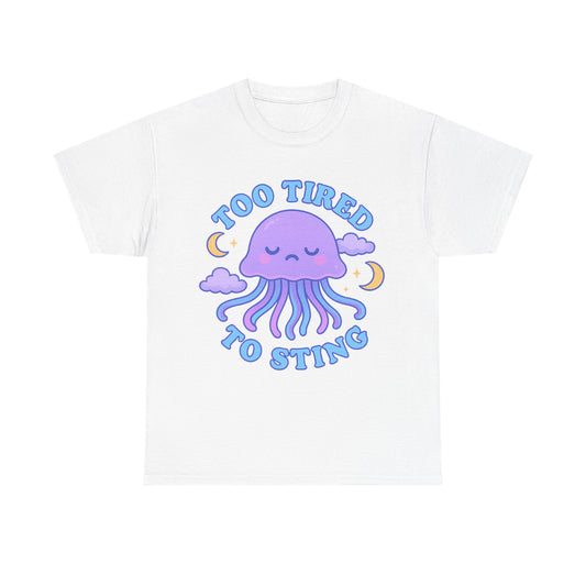 Too Tired To Sting Sleepy Jellyfish Pastel Moon Cloud T-Shirt Design