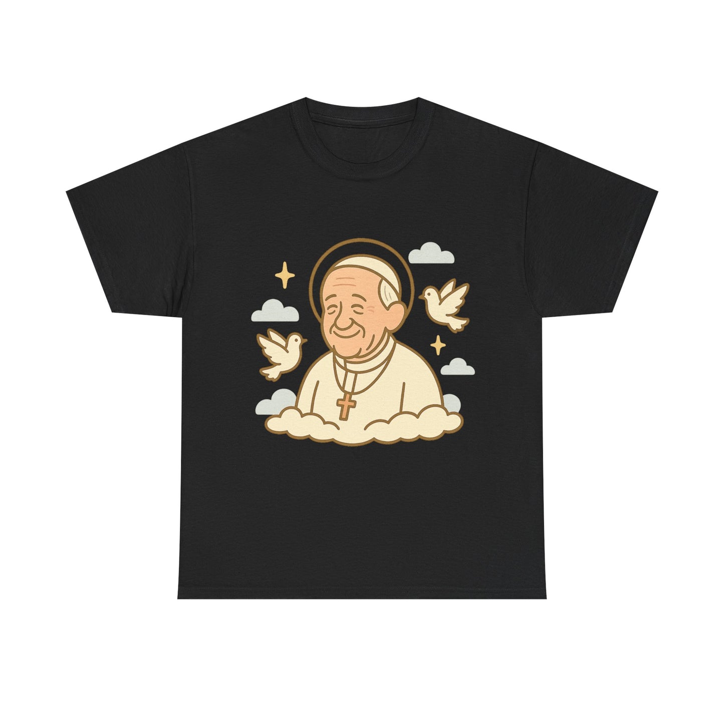 Spiritual Pope Francis with Doves | Celestial Tribute Cartoon Illustration