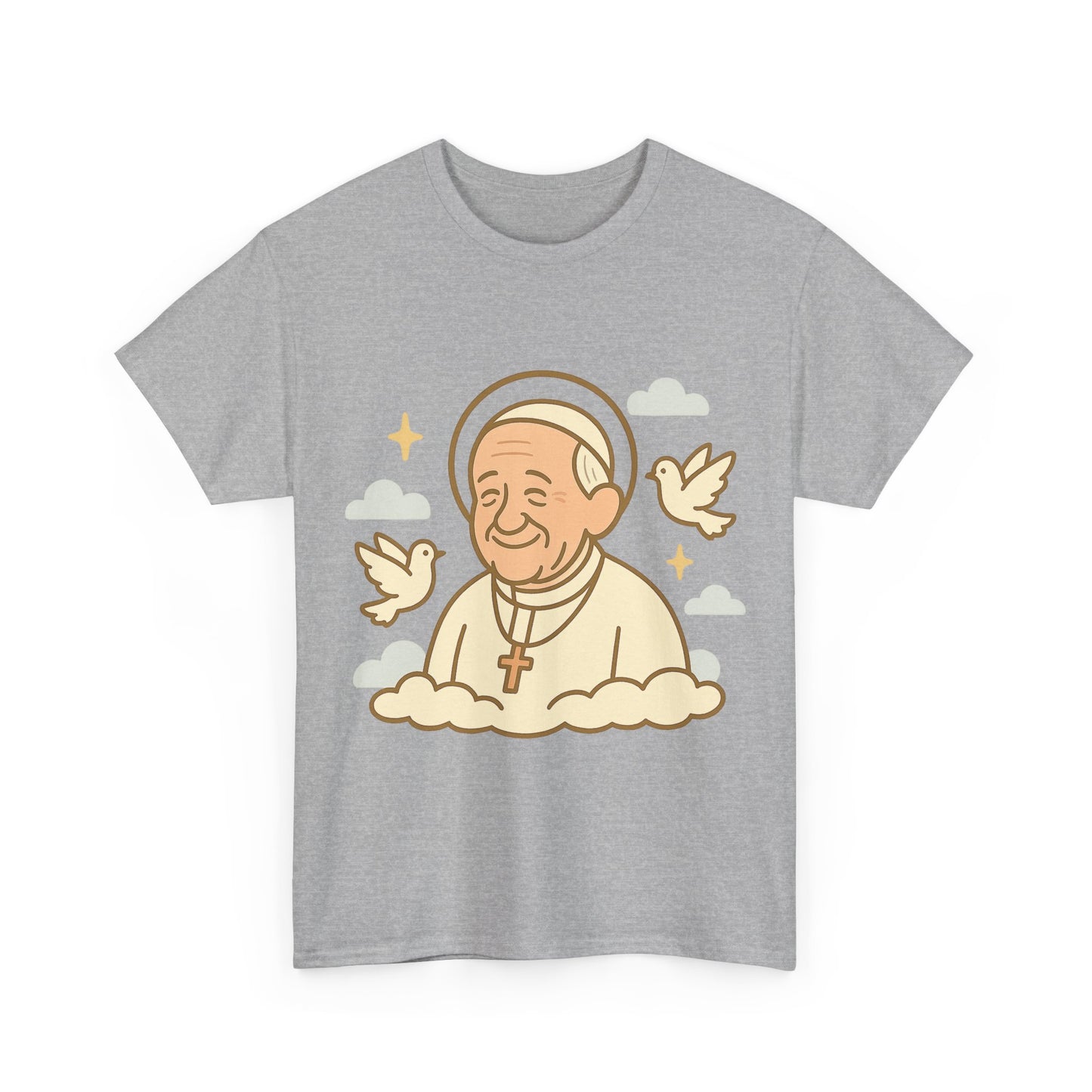Spiritual Pope Francis with Doves | Celestial Tribute Cartoon Illustration