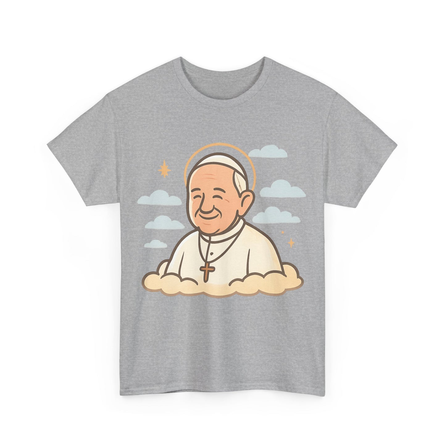 Heavenly Pope Francis on Cloud | Peaceful Tribute Cartoon Illustration