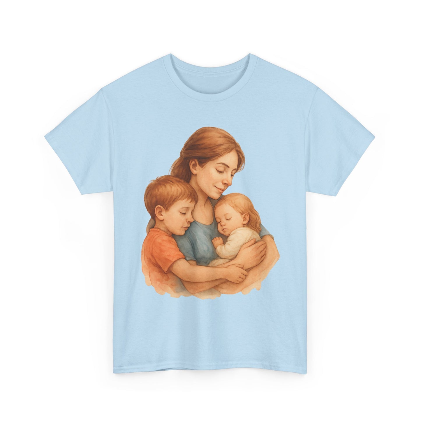 Watercolor Mother with Two Children Hug Emotional Mother's Day Wall Art