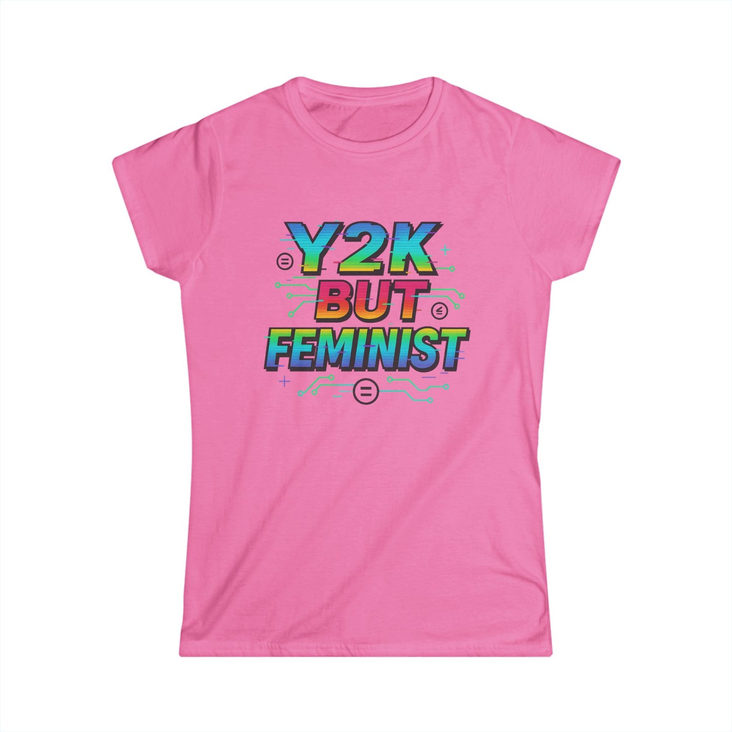 Y2K Glitch Cloth T-Shirt - Y2K BUT FEMINIST | Rainbow Tech Equality Tee | Digital Empowerment Graphic