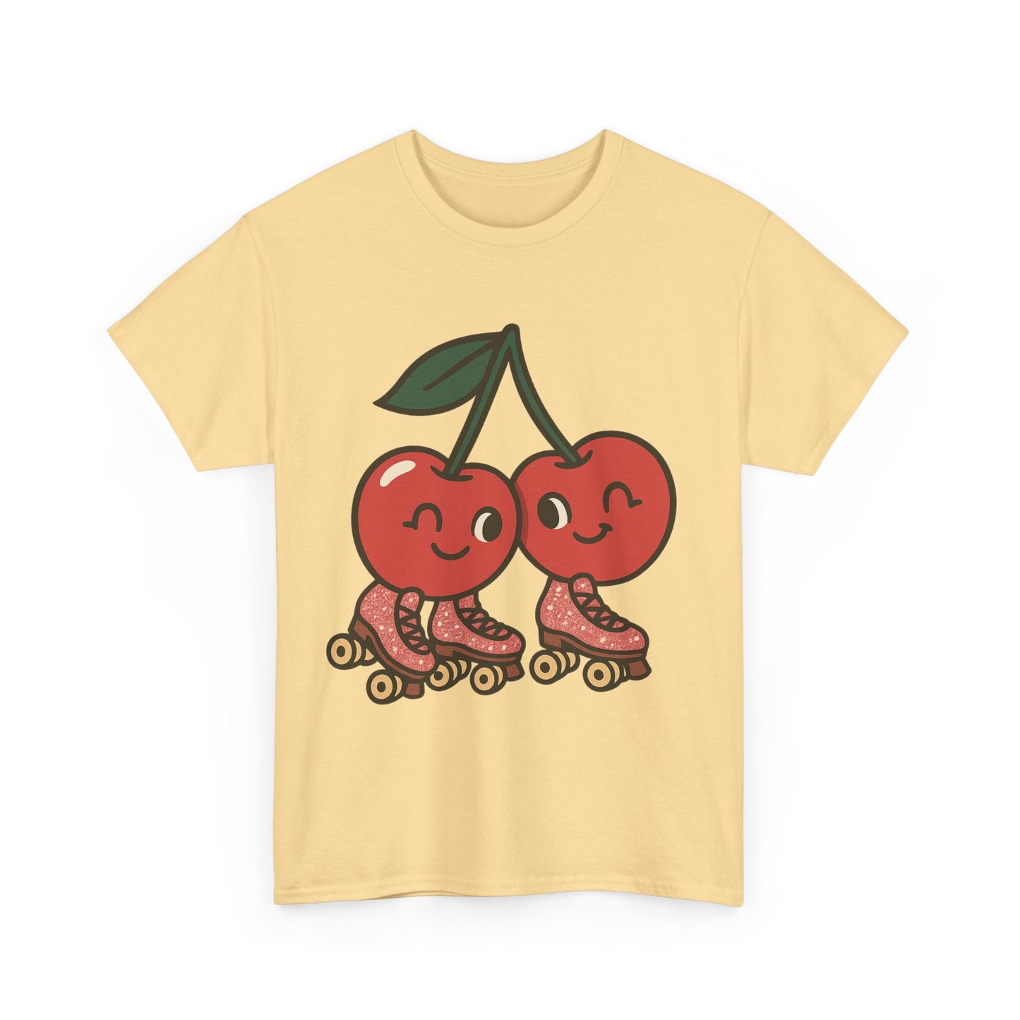 Roller Skating Cherries Italian Design Art Retro Glitter Fruit on Wheels Illustration