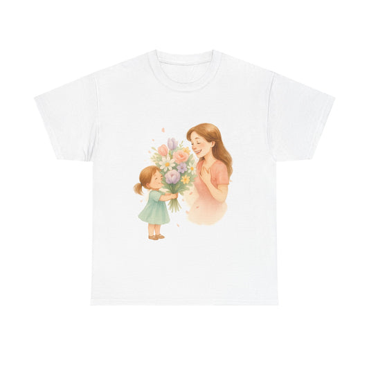 Mother's Day Bouquet Hug  Watercolor Mom and Daughter Printable Illustration