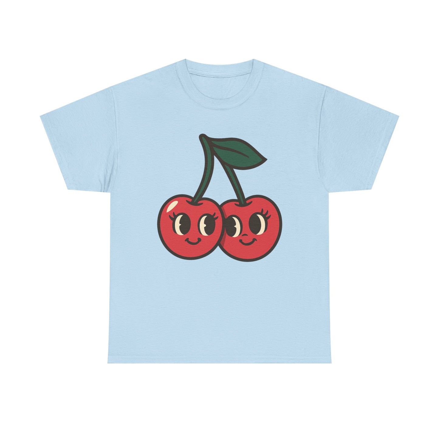 Cute Cherries Italian Design Art  Retro Cartoon Style Fruit with Eyelashes