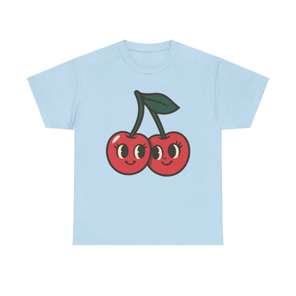 Cute Cherries Italian Design Art  Retro Cartoon Style Fruit with Eyelashes