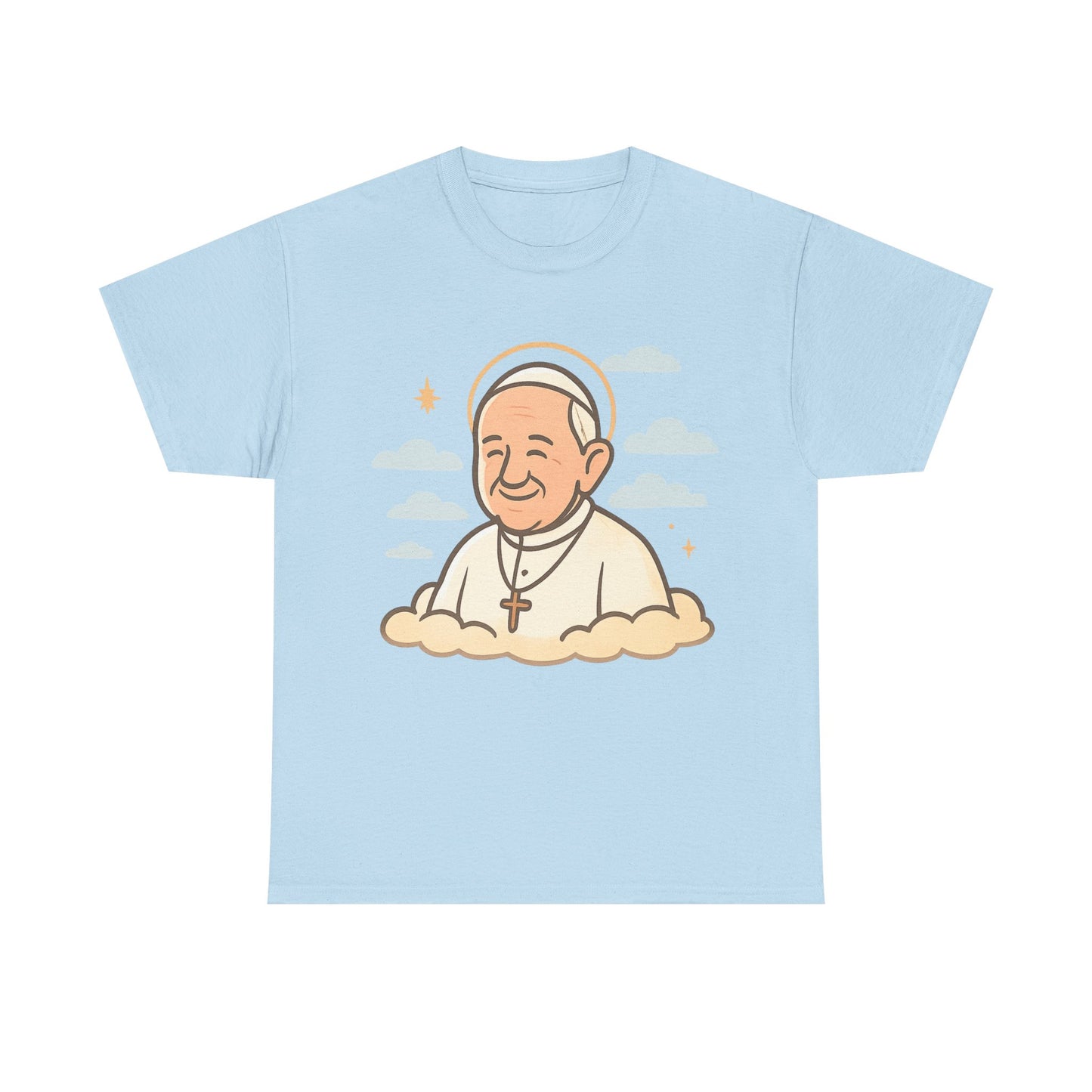 Heavenly Pope Francis on Cloud | Peaceful Tribute Cartoon Illustration