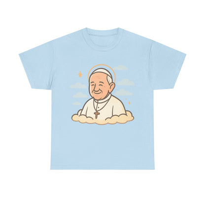 Heavenly Pope Francis on Cloud | Peaceful Tribute Cartoon Illustration