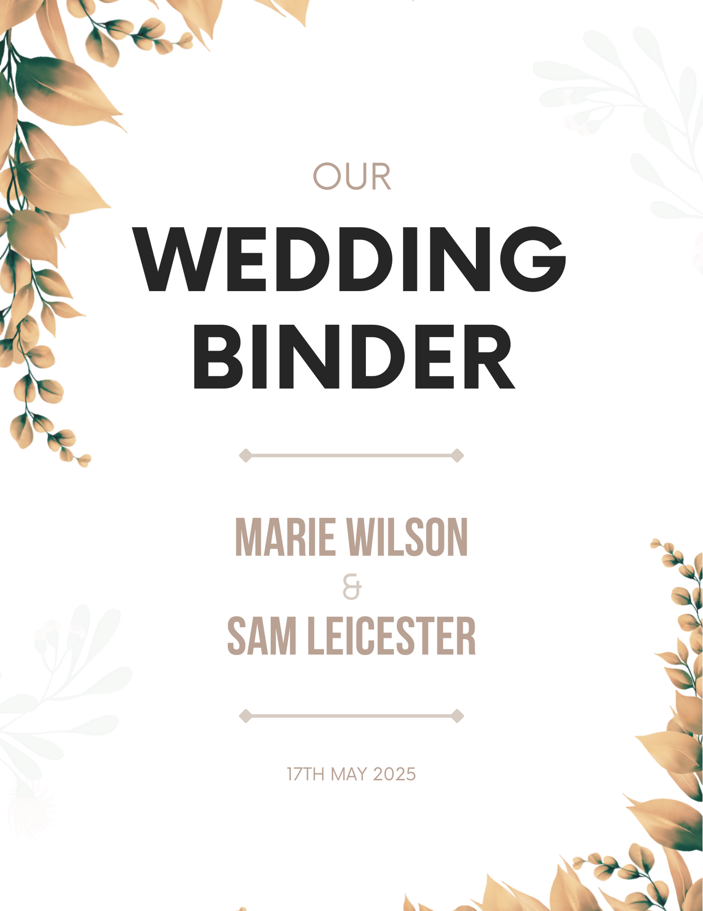 Our Wedding Binder Editable Canva Free Template for Wedding Planning