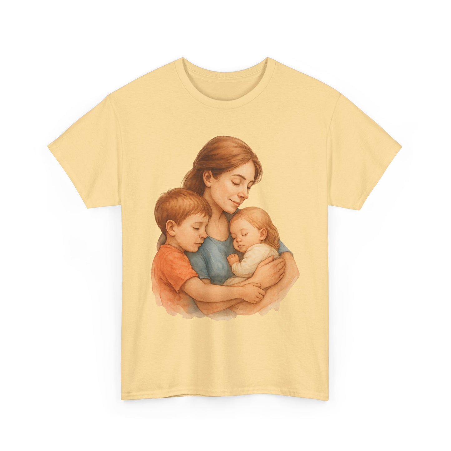 Watercolor Mother with Two Children Hug Emotional Mother's Day Wall Art