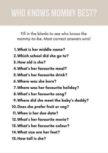 Baby Shower Games & Answers