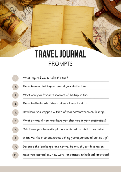 Travel Journal Prompts Canva Free Editable Template