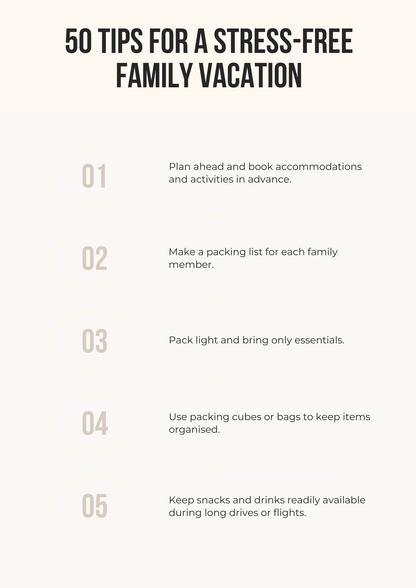 50 Tips for Stress-Free Family Vacation Editable Canva Template Travel Planner