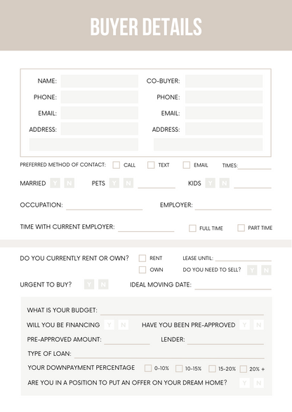 Home Buyer Questionnaire Editable Canva Template for Real Estate Agents