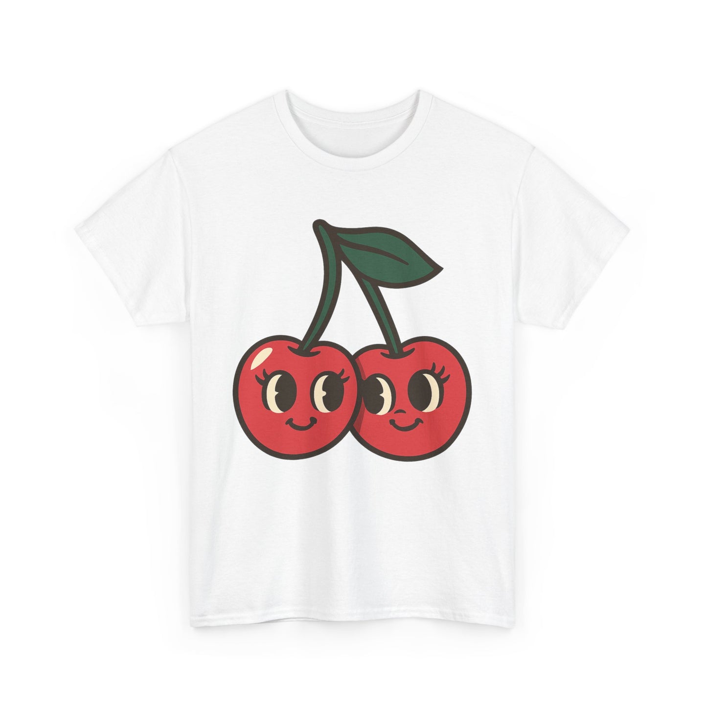 Cute Cherries Italian Design Art  Retro Cartoon Style Fruit with Eyelashes