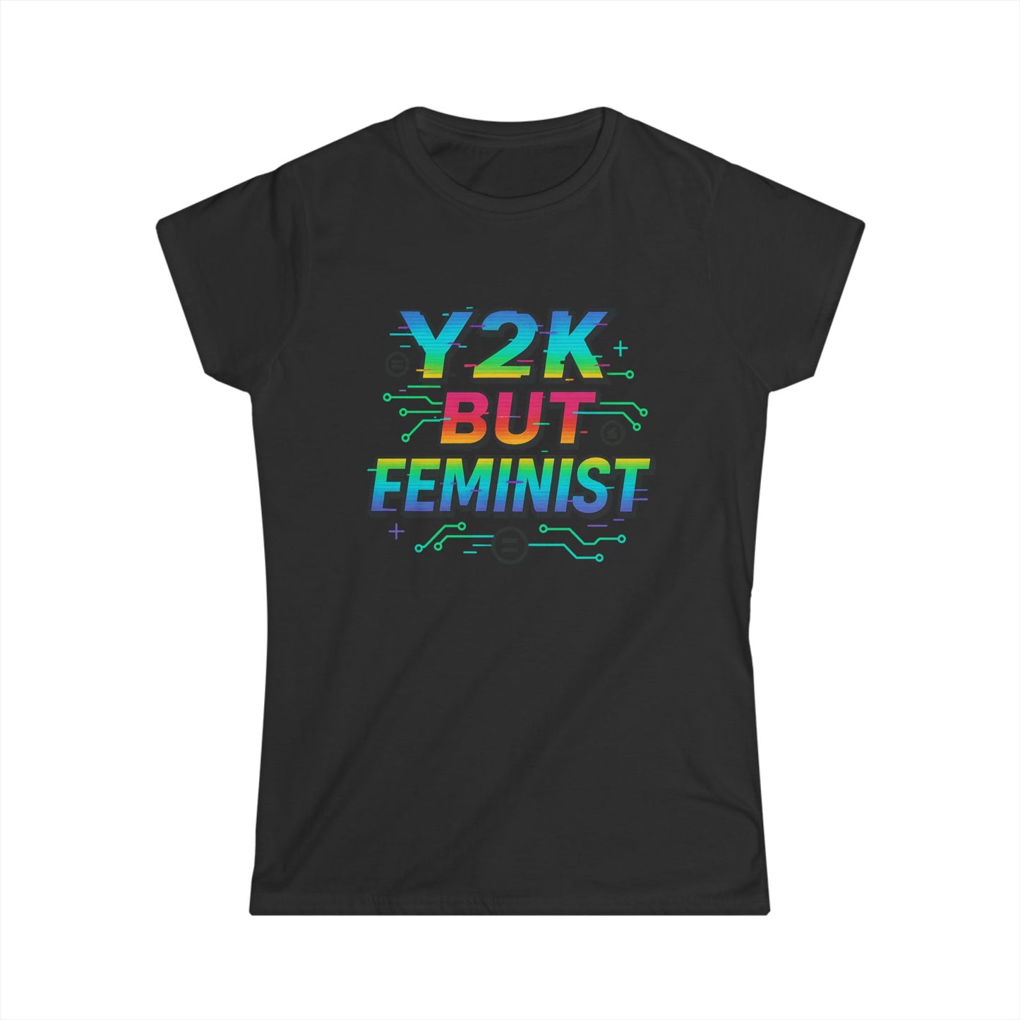 Y2K Glitch Cloth T-Shirt - Y2K BUT FEMINIST | Rainbow Tech Equality Tee | Digital Empowerment Graphic