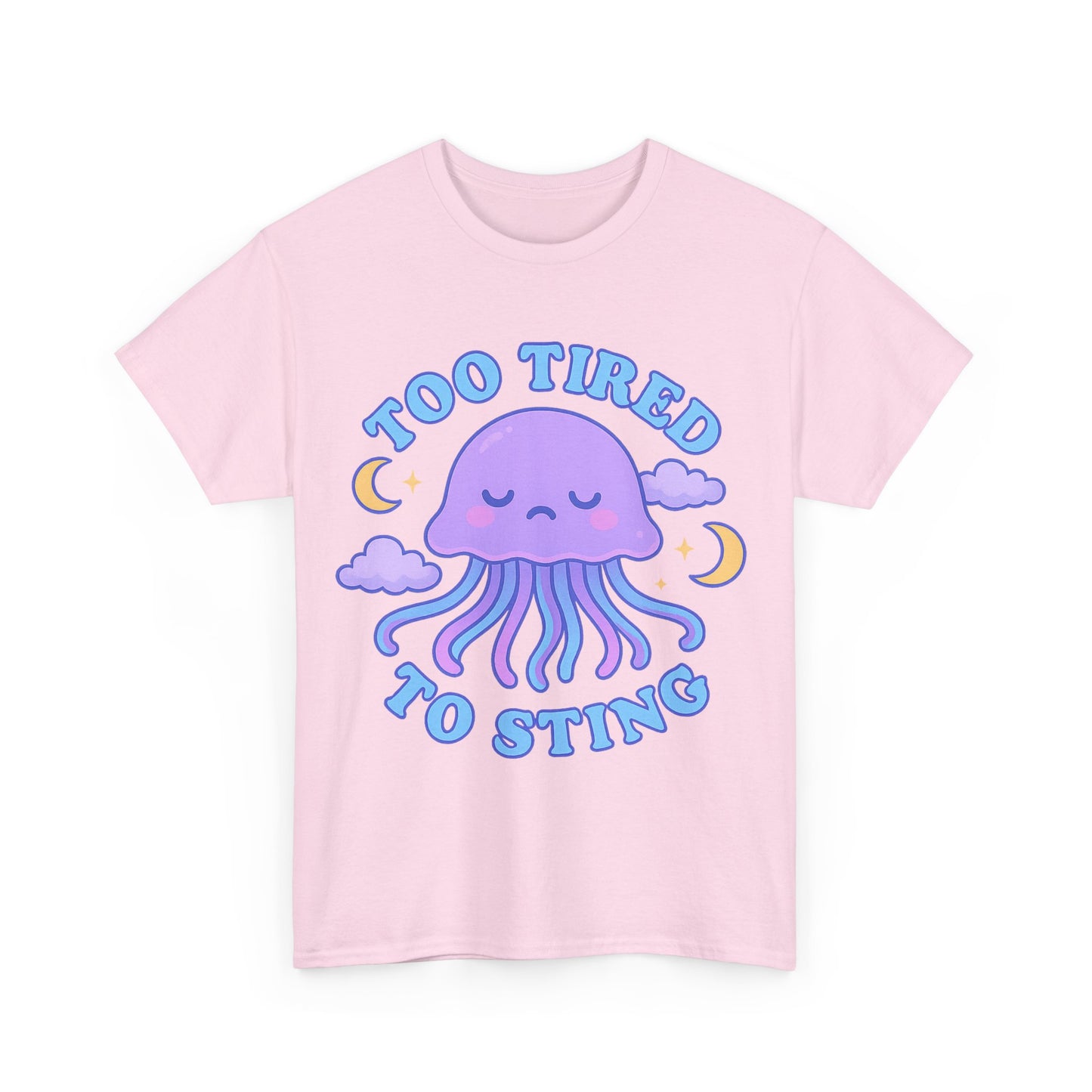 Too Tired To Sting Sleepy Jellyfish Pastel Moon Cloud T-Shirt Design