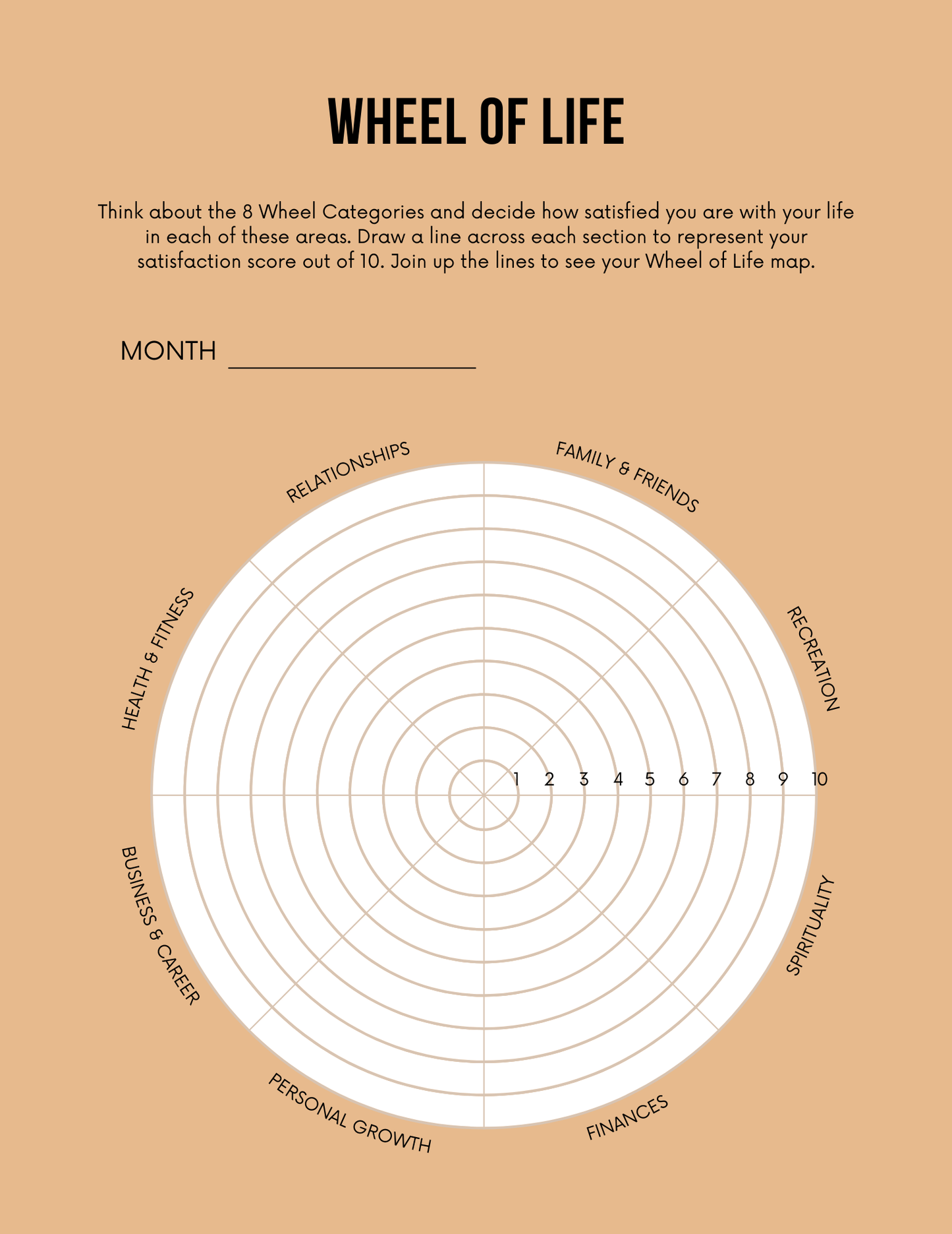 Wheel of Life Planner Printable  Life Balance Worksheet & Journal